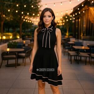 Amanda Uprichard Bow Neck Black Mini Dress Preppy Coquette Tiered Hem Size XS